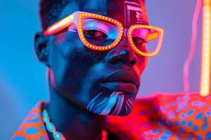 Stylish Man Wearing Neon Glasses. photo