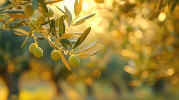 Green Olives Growing on Olive Tree. Generative-AI photo