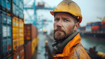 Man in Hard Hat and Orange Jacket. Generative-AI photo