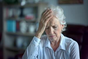 Dizziness or headache of Caucasian senior woman. photo