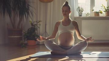 prenatal ejercicios. hermosa embarazada mujer hacer ejercicio foto