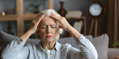 Dizziness or headache of Caucasian senior woman. photo