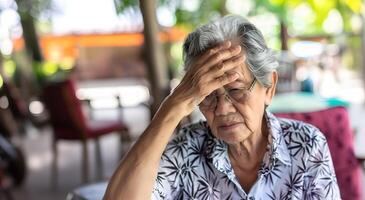 Dizziness or headache of Asian senior woman. photo