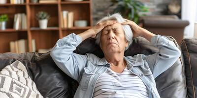 Dizziness or headache of Caucasian senior woman. photo