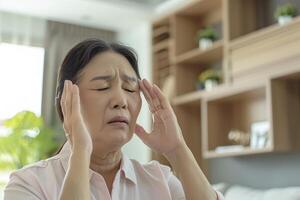 Dizziness or headache of Asian senior woman. photo