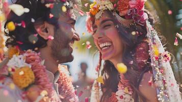 INDIAN BRIDE AND GROOM AT AMAZING HINDU WEDDING CEREMONY. photo