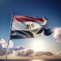 Egipto bandera con orgullo revoloteando hacia el cielo foto
