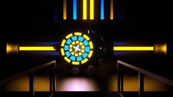 Blue and Yellow Neon Vault X Door Background VJ Loop in 4K video