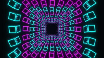 Tunnel Through Moving Cyan and Pink Neon Squares Background VJ Loop in 4K video