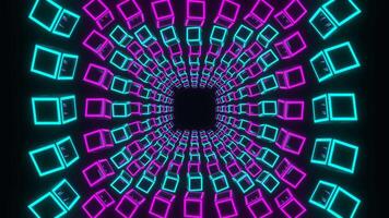 Tunnel Through Moving Cyan and Pink Neon Squares Background VJ Loop in 4K video