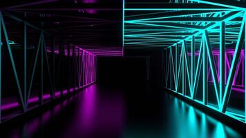 Mirrored Corridor with Cyan and Pink Neon Lines Background VJ Loop in 4K video