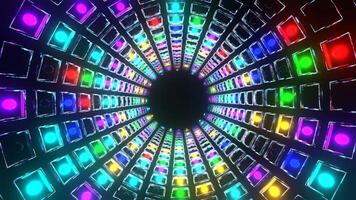 Flerfärgad Blixt speglad fyrkant element tunnel bakgrund vj slinga i 4k video
