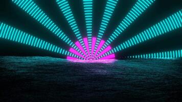 cyaan en roze cyberpunk zonsondergang Bij zee achtergrond vj lus in 4k video