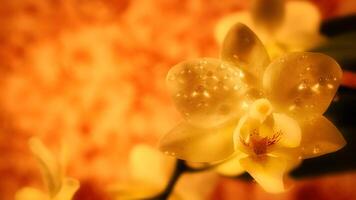 orquídea con gotas de rocío en el pétalos orquídea vástago con flores en contra un antecedentes foto