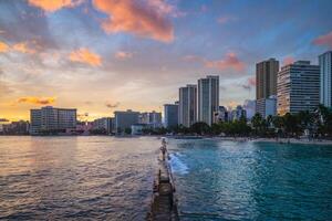 scenery of Honolulu at Waikiki beach, Oahu island of Hawaii in United States photo