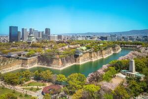 Main keep and the wall of Osaka Castle at osaka city, japan photo