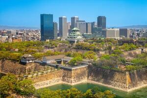 Main keep and the wall of Osaka Castle at osaka city, japan photo