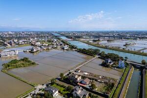 Aerial view of Dongshan township over Dongshan river in Yilan, Taiwan photo