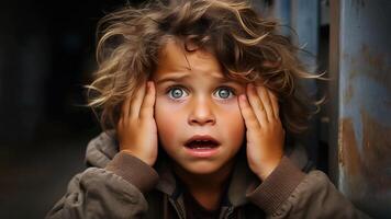 inocencia en angustia - retrato de un preocupado niño foto