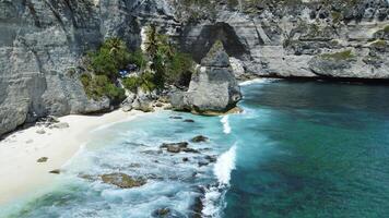 Aerial Drone View Of Blue Coast At Diamond Beach, Nusa Penida, Bali, Indonesia photo