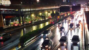 traffic jam in Jakarta, Indonesia at night photo