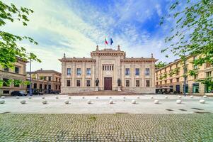 Bergamo Italy. Palazzo di giustizia in Dante square photo