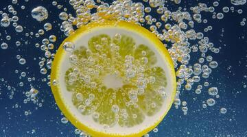 Underwater of freshly squeezed sweetened lemonade cold refreshing drink photo