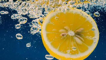 Underwater of freshly squeezed sweetened lemonade cold refreshing drink photo