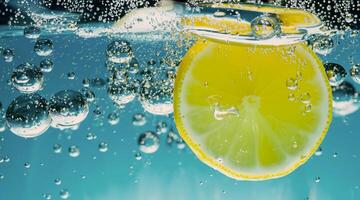 Underwater of freshly squeezed sweetened lemonade cold refreshing drink photo