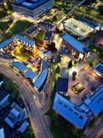 Aerial Night View of Illuminated Central Manchester City and Downtown Buildings, England United Kingdom. May 4th, 2024 photo