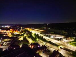 Aerial Night View of Illuminated Chesterfield City Centre, England United Kingdom. April 30th, 2024 photo