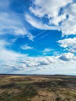 High Angle View of Most Beautiful British Landscape at Redmires Water Reservoirs over Hills of Sheffield City of England United Kingdom, April 30th, 2024 photo