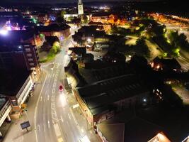 Aerial Night View of Illuminated Chesterfield City Centre, England United Kingdom. April 30th, 2024 photo