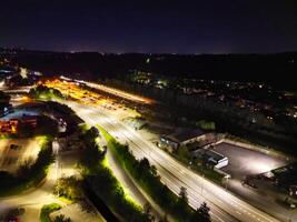 Aerial Night View of Illuminated Chesterfield City Centre, England United Kingdom. April 30th, 2024 photo