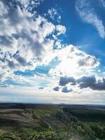 High Angle View of Most Beautiful British Landscape at Redmires Water Reservoirs over Hills of Sheffield City of England United Kingdom, April 30th, 2024 photo