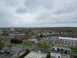 Aerial View of Central Borehamwood London City of England During Cloudy and Rainy Day, England UK. April 4th, 2024 photo