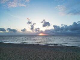 Aerial View of Walmer Beach and Sea View During Sunrise, Kent, England United Kingdom. April 21st, 2024 photo