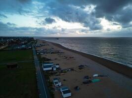 Aerial View of Walmer Beach and Sea View During Sunrise, Kent, England United Kingdom. April 21st, 2024 photo