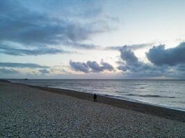 Aerial View of Walmer Beach and Sea View During Sunrise, Kent, England United Kingdom. April 21st, 2024 photo