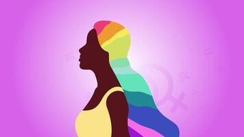 orgoglio mese donna con arcobaleno capelli animazione video