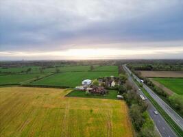 High Angle View of British Countryside Landscape Near Rugby City of England United Kingdom. April 8th, 2024 photo