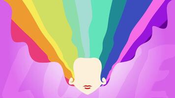 orgullo mes mujer con arco iris pelo animación video