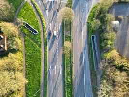 High Angle View of British roads During Sunrise Morning Near Oxford City, Oxfordshire, England United Kingdom. March 23rd, 2024 photo