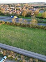 Aerial View of British Countryside Landscape Near Oxford City, Oxfordshire, England UK During Sunrise Morning. March 23rd, 2024 photo