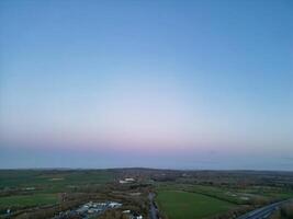 Aerial View of British Countryside Landscape Near Oxford City, Oxfordshire, England UK During Sunrise Morning. March 23rd, 2024 photo