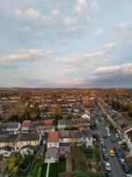 Most Beautiful Aerial View of Residential District During Orange Sunset over Luton, England UK. March 19th, 2024 photo