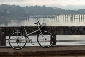 View of songkaria river and Mon bridge photo