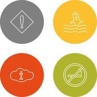 caution sign and dangerous shark Icon vector