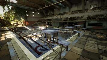un abandonado nadando piscina en un vacío edificio video
