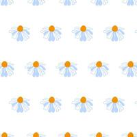 Spring seamless pattern rows blue meadow daisies white Summer template Blooming wildflower ditsy ornament wrapping fabric wallpaper textile mosaic vector